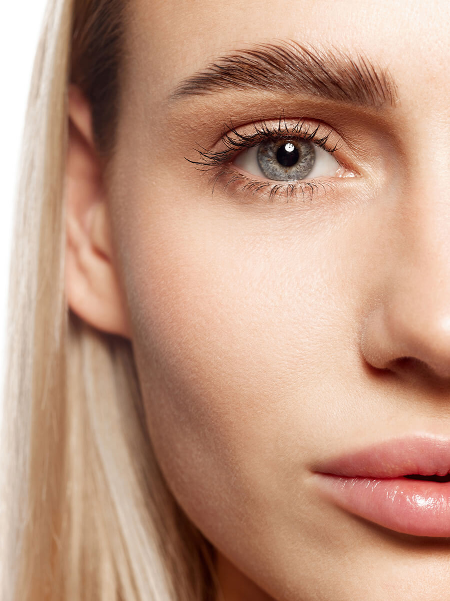 Up close of a womans eye and brow
