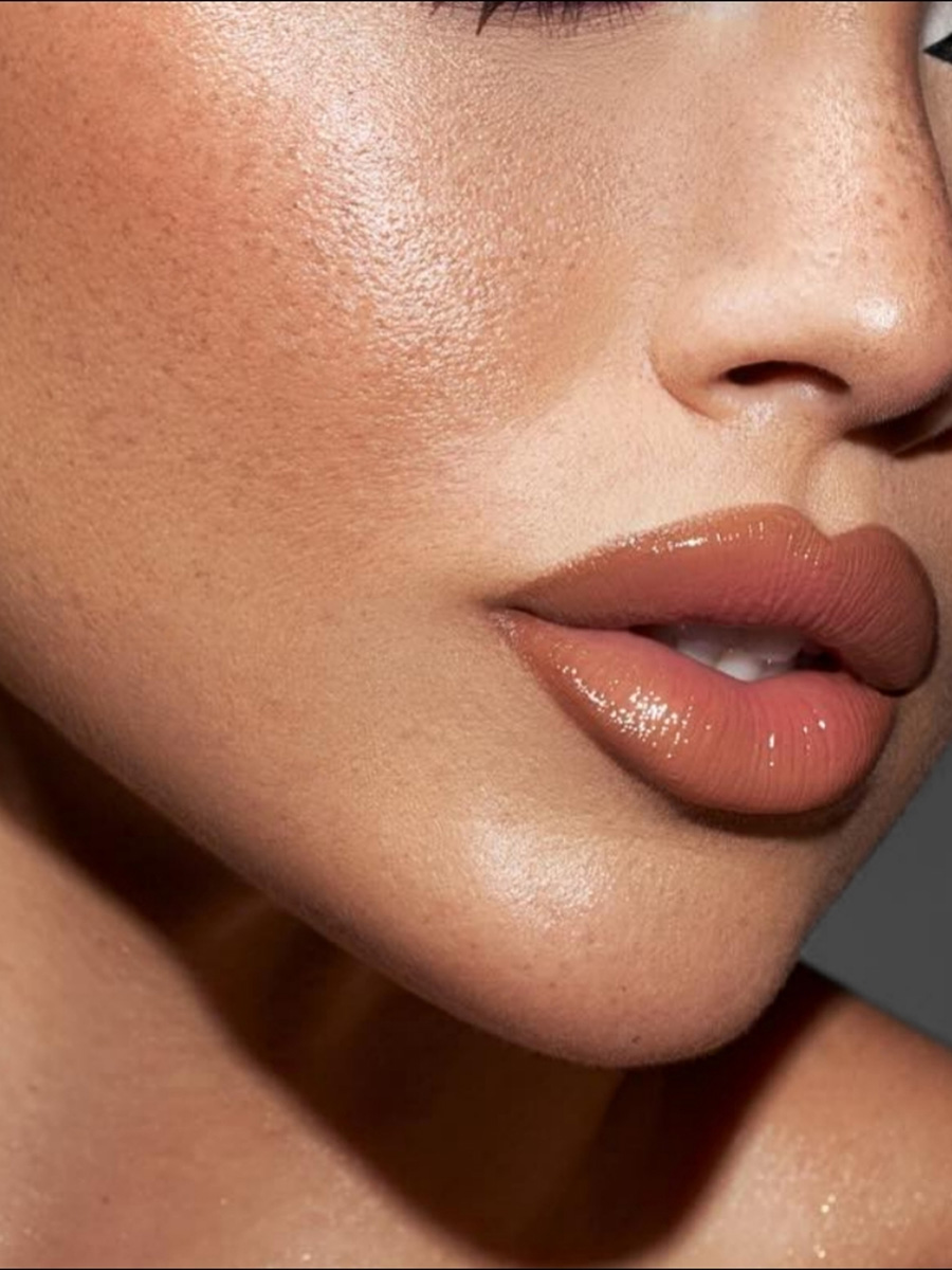 Up close of a woman with rosy cheeks